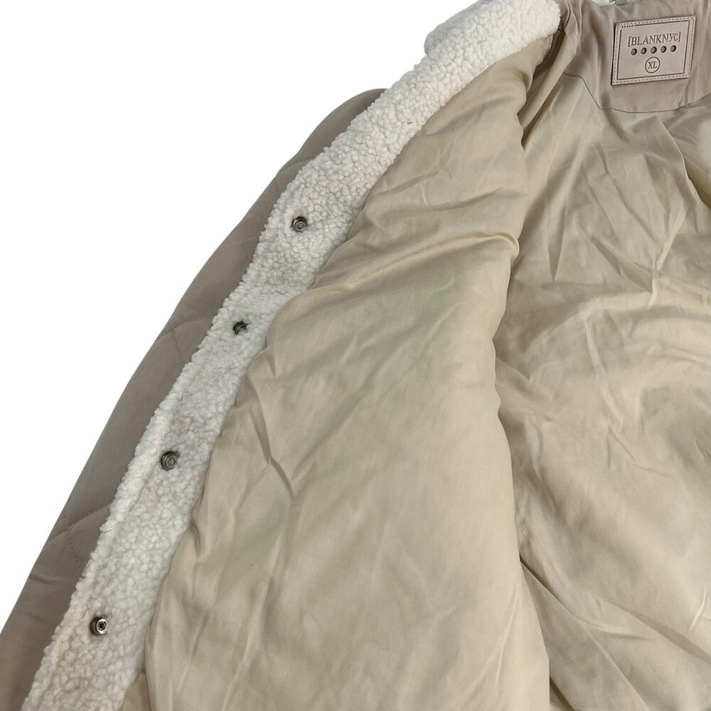 Blank NYC Size XL Faux Fur Trim Snap Front Quilted Puffer Jacket Cream Cozy NWT - Picture 5 of 16